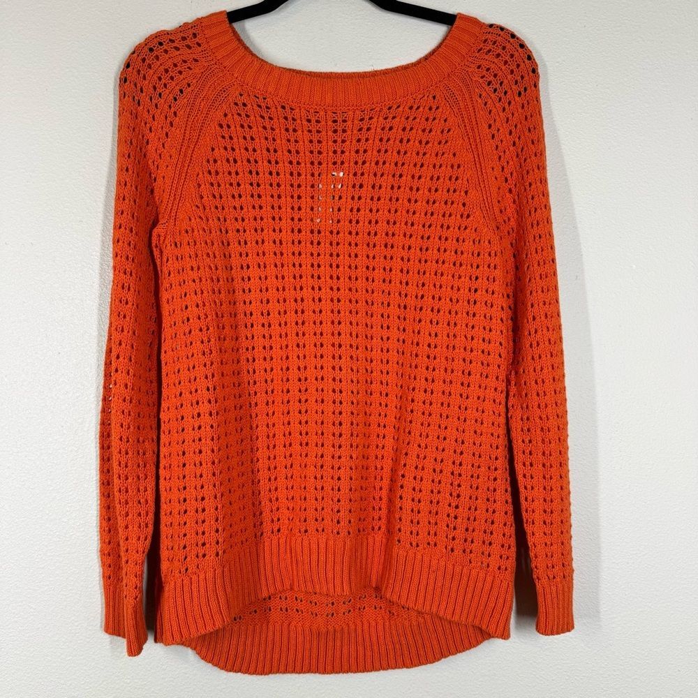 NWT Talbots Women’s Orange Open Knit Sweater Hi Low Long Sleeve Size Medium